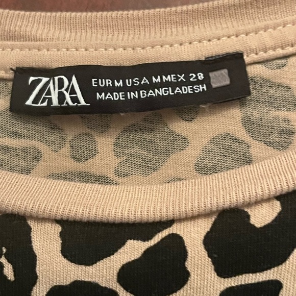 Zara Leopard Print Boxy Fit Short Sleeve Sz M Tee, Black Brown Beige - Picture 6 of 8